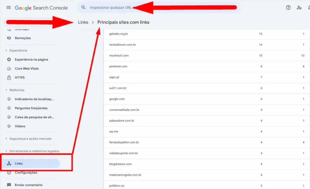 Verificador de backlinks Google Search Console
